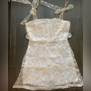 Floral Sheer White Dress with Tie Straps